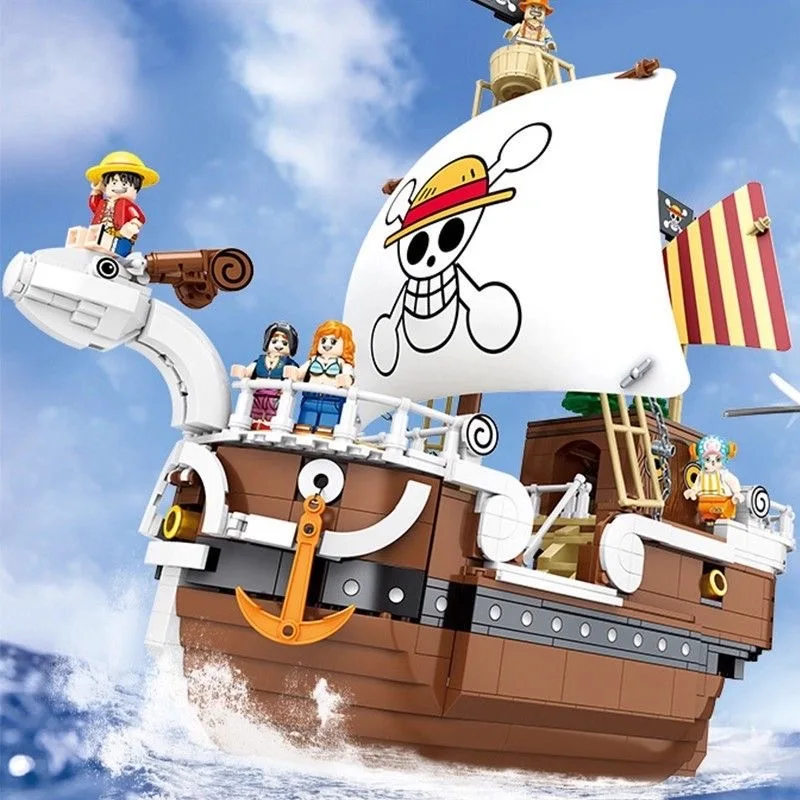 In Stock One Piece 1047Pcs +7pcs Figure Merry Luffy Boat Building Blocks Bricks Set Toys for Children Birthdays Christmas Gifts