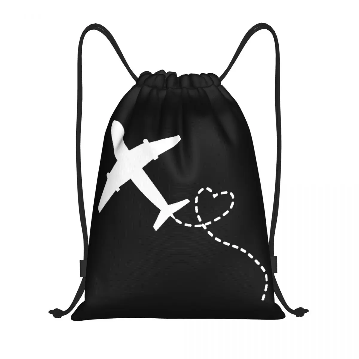 Airplane Heart Flight Plane Gift Drawstring Backpack Women Men Sport Gym Sackpack Portable Training Bag Sack