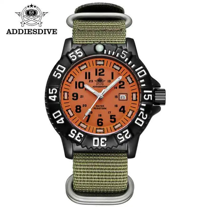 ADDIESDIVE Top Luxury Men's Military Luminous Watch Outdoor Sport 50M Waterproof Watch Nylon Orange Men Quartz Watches