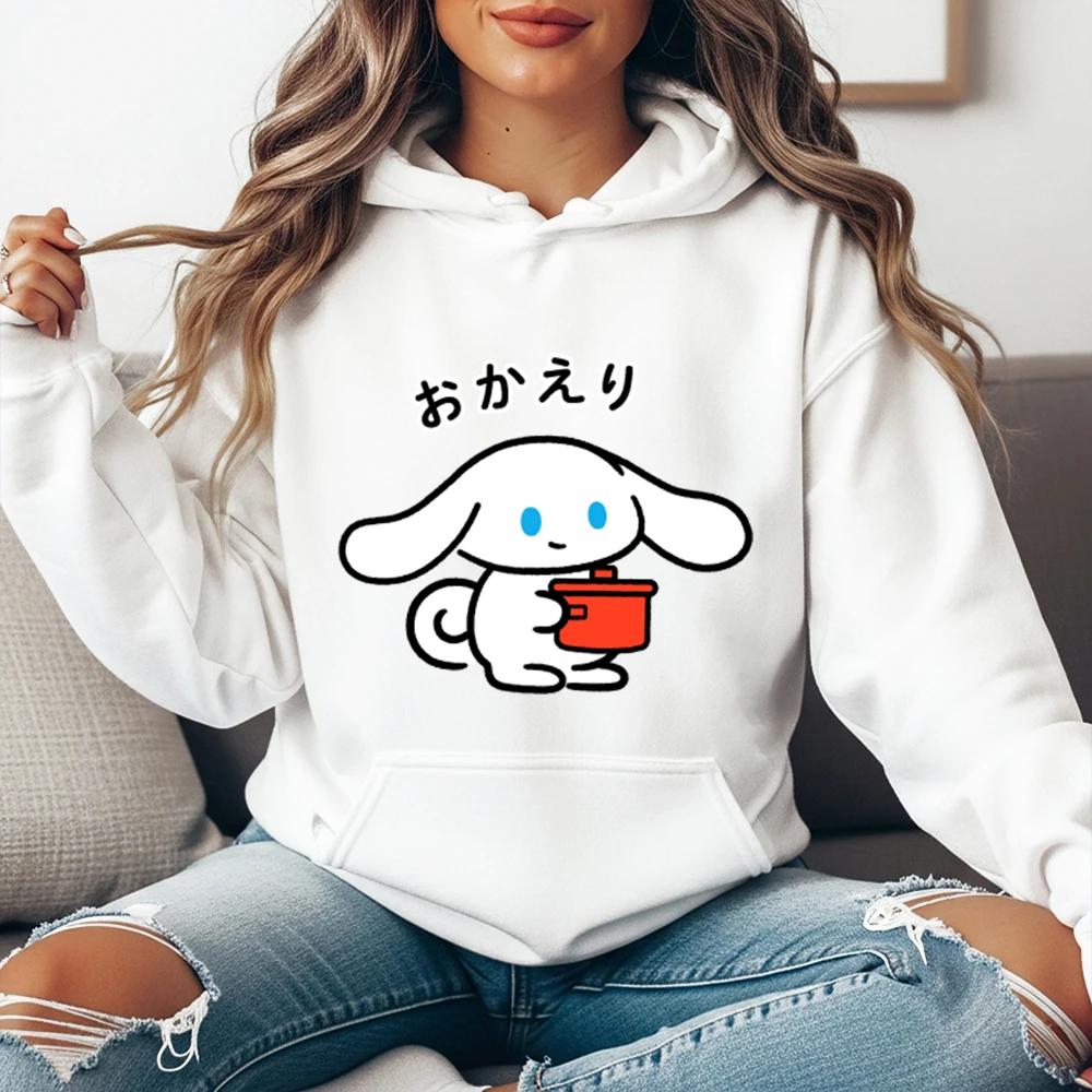 

Женская толстовка с принтом Sanrio Cinnamoroll, толстовка на флисовой подкладке, осенне-зимний теплый повседневный пуловер, топ