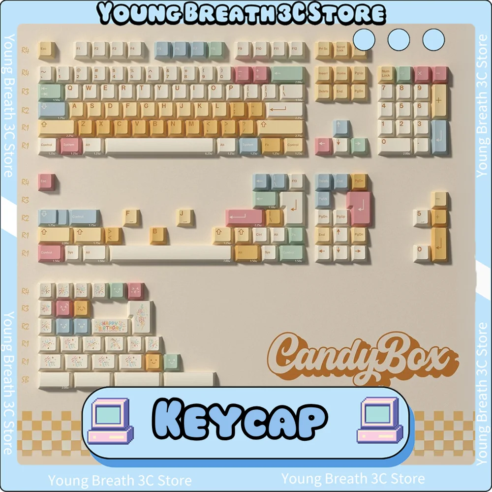 

Колпачок для клавиш Candy Box Dye Subbed Cherry Profile Candybox Keycap Пользовательский игровой аксессуар для клавиатуры Mx 87 104 Xd64 Bm60 Bm65 Bm68 Bm80