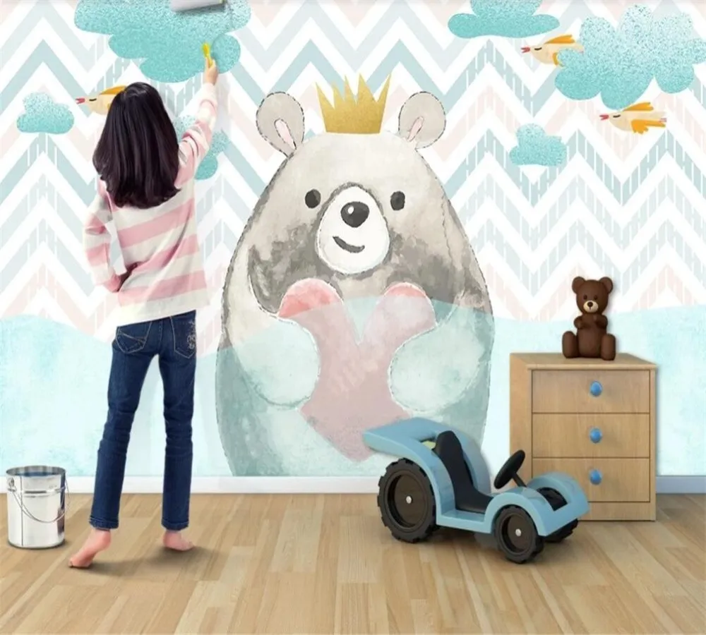 

Benutzerdefinierte wasserdichte Tapete Cloud Love Bear Kinder Hintergrund Wand Wohnzimmer Schlafzimmer dekorative Malerei