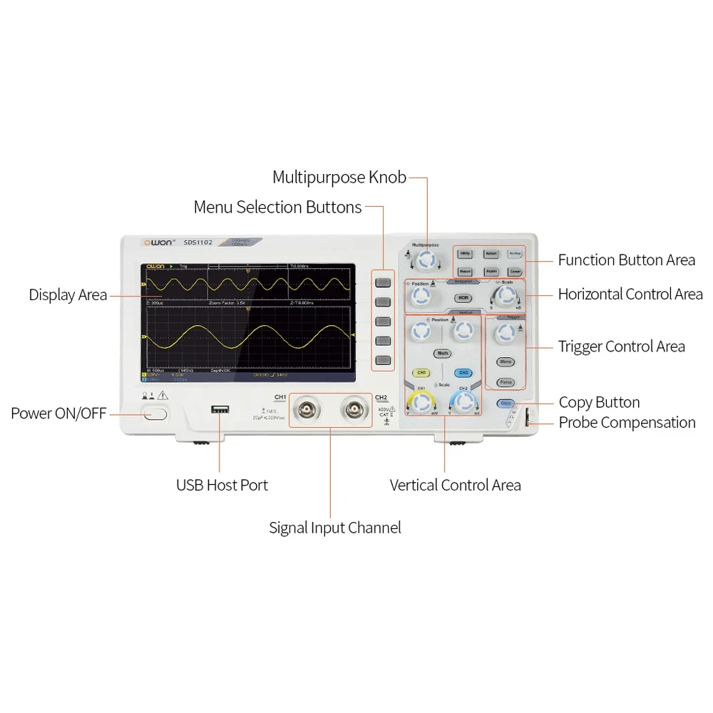 Owon SDS1022 SDS1102 SDS1202 SDS1104 1GS/s 100MHz Osciloscopio Digital Oscilloscope 2CH Oscillometer 7 inch Storage Oscilloscope