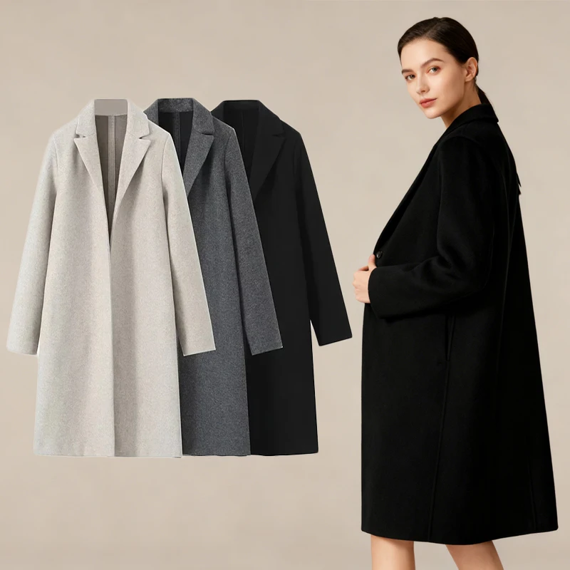 

2025 Women Fashion Solid Open Stitch Long Trench Coats Vintage V-Neck Full Sleeves Female Chic Lady Outfits
