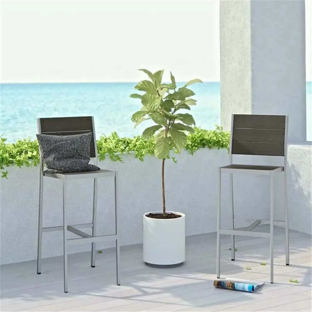 Aluminum Outdoor Patio Bar Stool Set Of 2 Armless Silver Gray, Customized