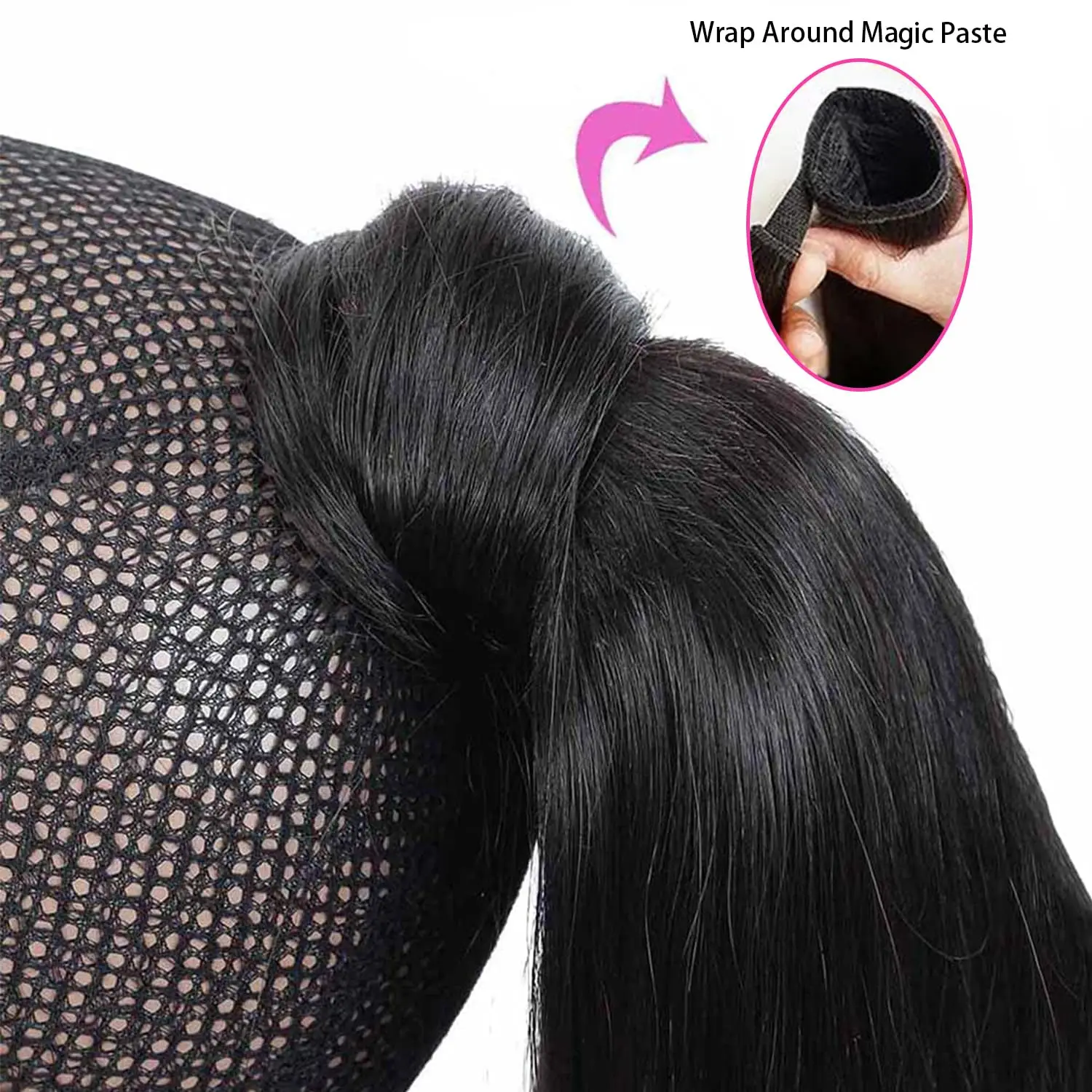 Straight Wrap Around Ponytail Extensions Human Hair 16 To 26 Inches Remy Brazilian Hair Clip In Natural Black Color Hairpiece