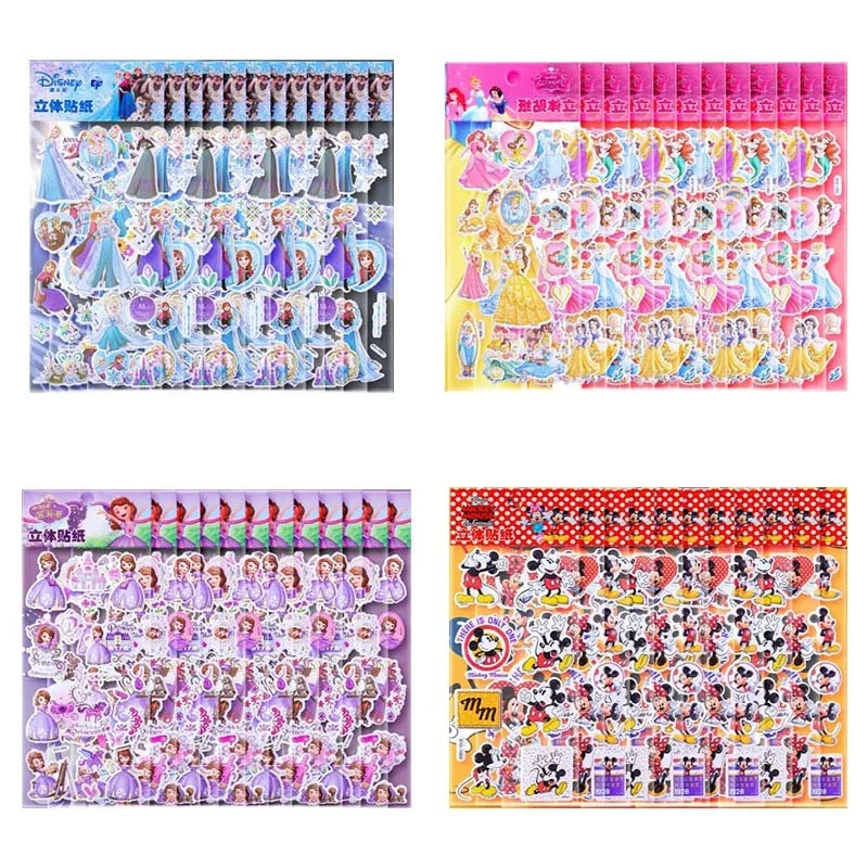 96pcs/lot Disney Princess Mous Sponge 3D Stickers Kawaii Scrapbooking DIY Diary Decorative Sticker Album Label Stationery Gifts