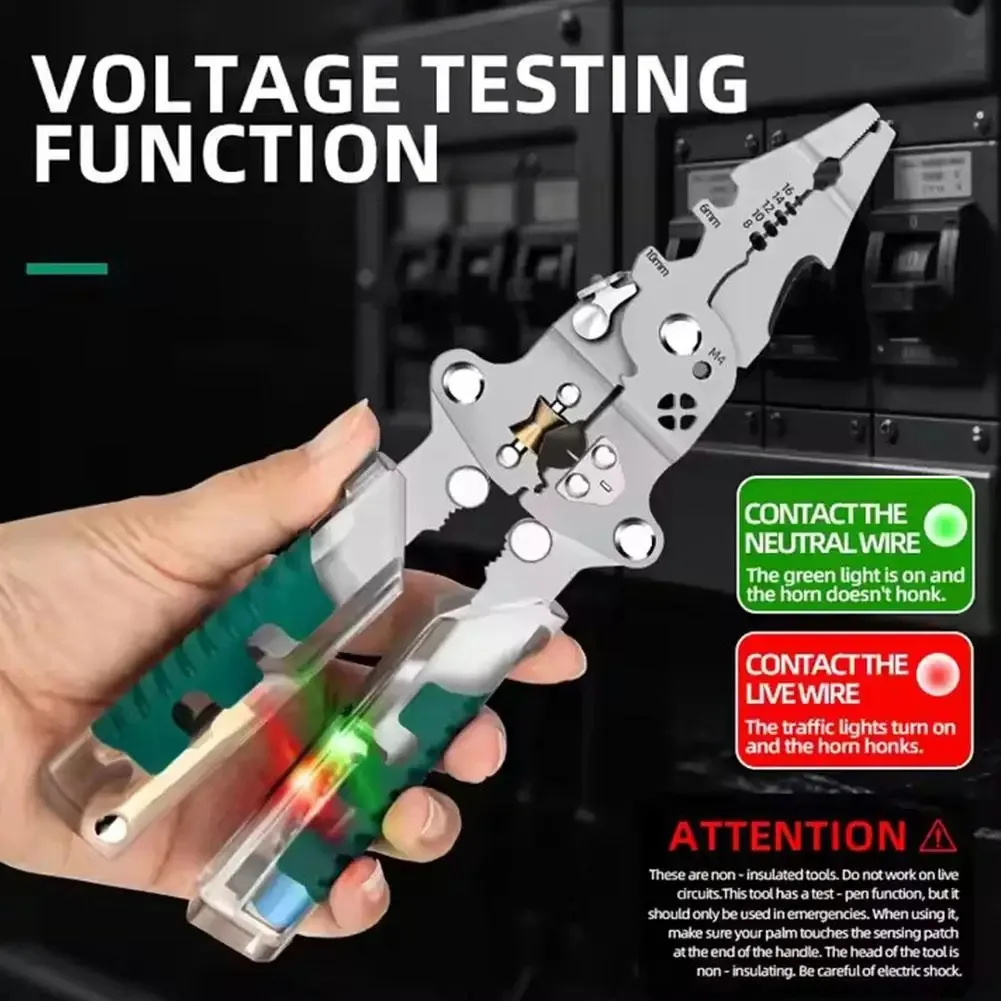 Multifunctional Wire Stripper Electrician Pliers Foldalbe Wire Stripping Pliers Voltage Testing Cable Cutting Crimping Pliers