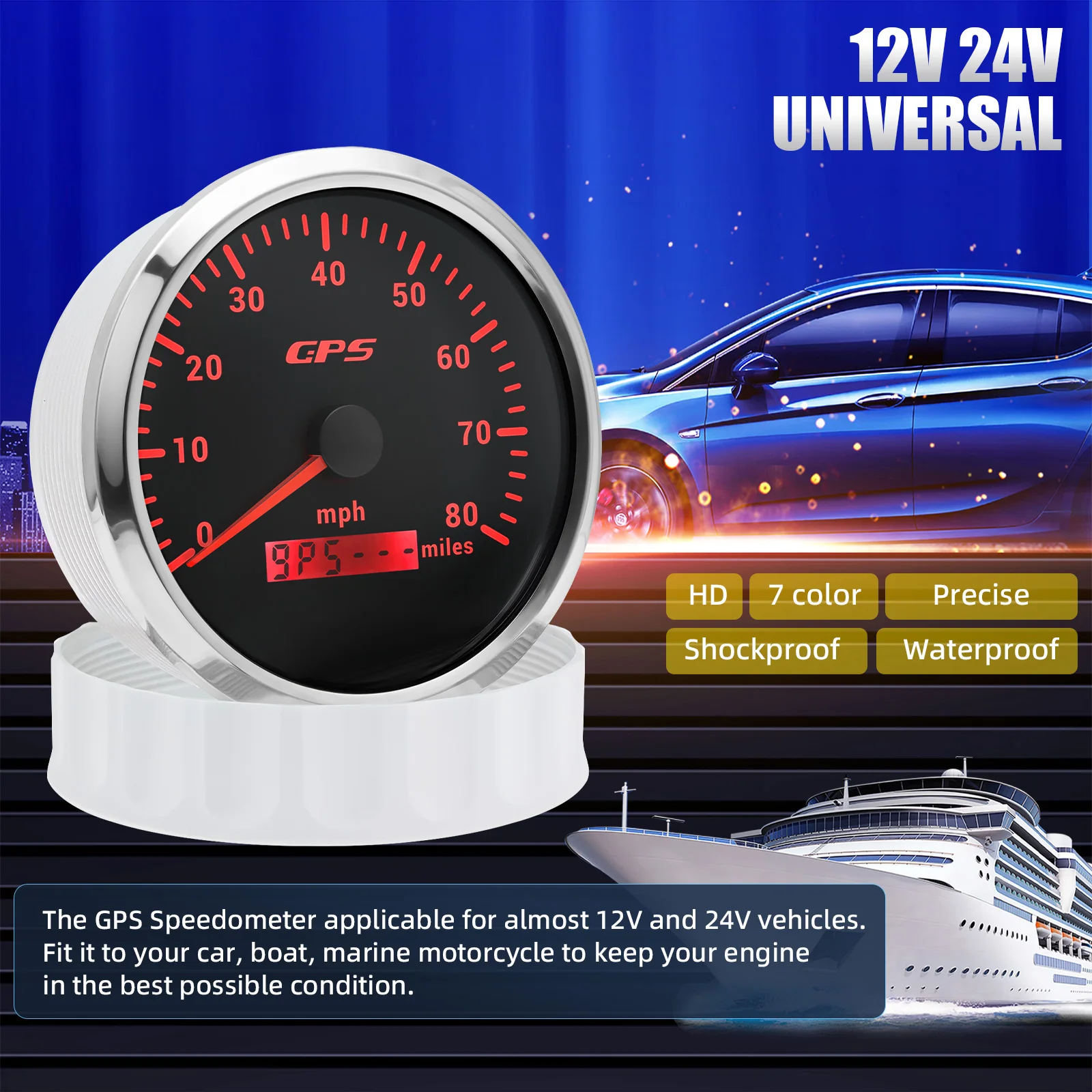 Benutzerdefinierte 7 Farbe LED Universal 110 MM GPS Tachoanzeige 60/80/120/200 KMH 80 MPH Geschwindigkeitsmesser Meter für Motorrad Marine Boot Auto – Detail 22