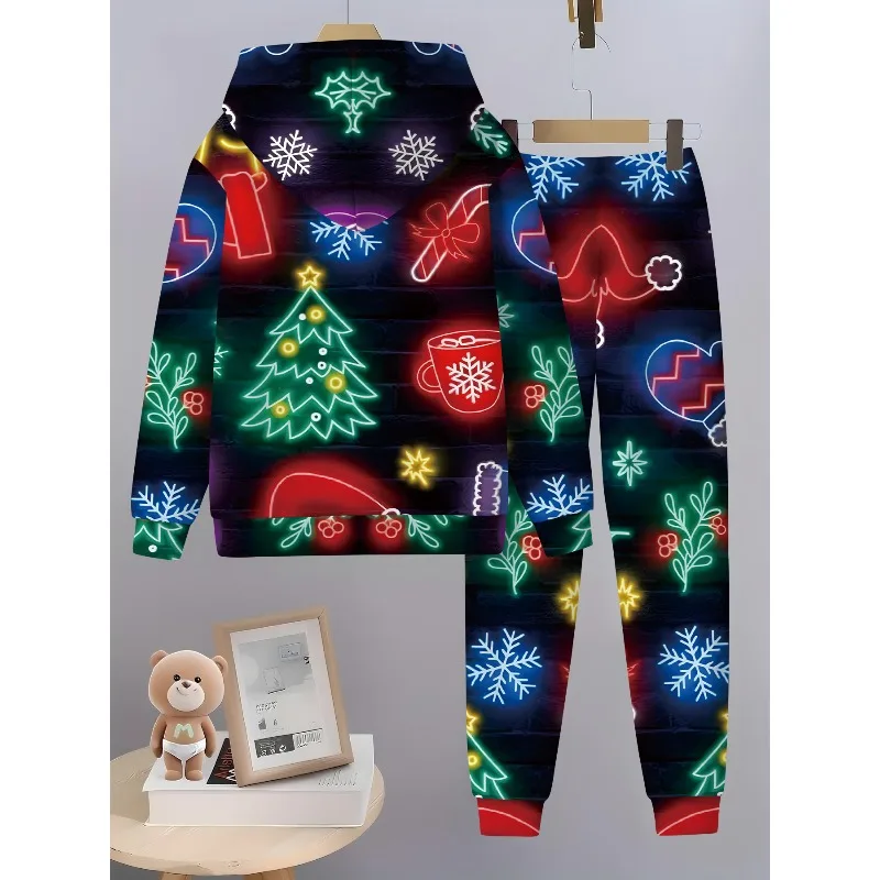 Ensemble sweat-shirt et pantalon à capuche imprimé sur le thème de noël en 3D, tendance de la mode, pour tenue décontracté, nouvelle collection 2026