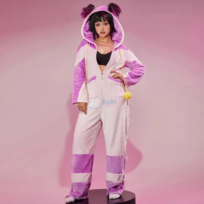 Game Juri Cosplay Costume Women Kawaii Flannel Hooded Jumpsuit Bodysuit Suit Female Cute Plush Pajama Homewear Halloween Costume