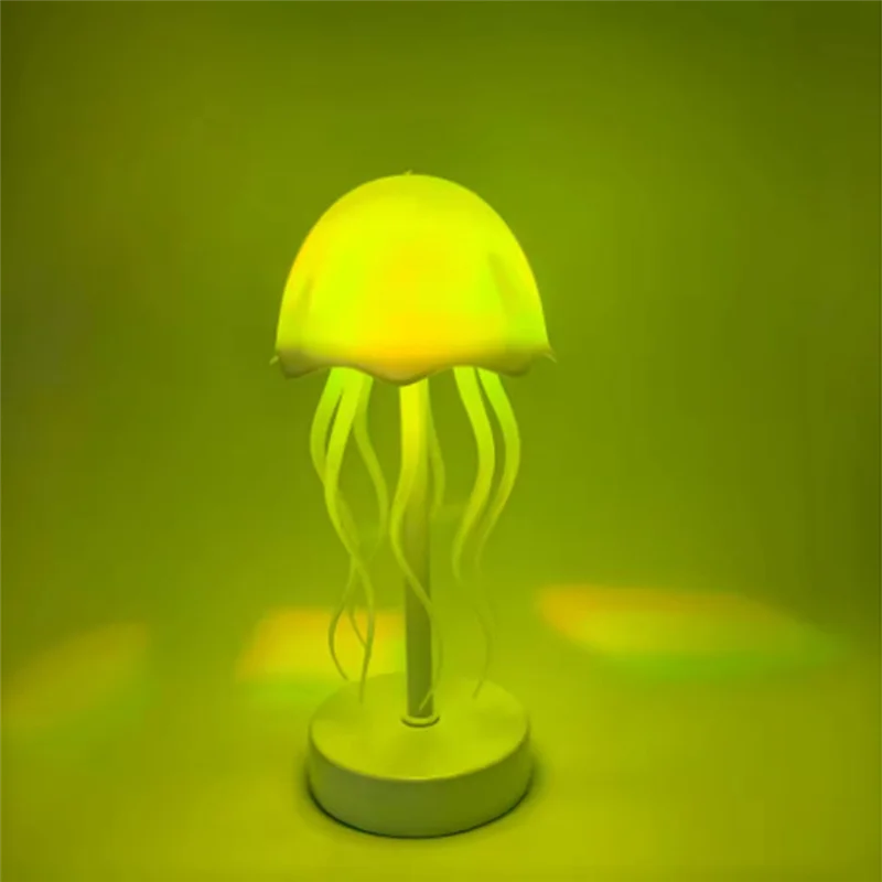 ABJN-Color Changing LED Night Light Jellyfish Table Lamp USB Rechargeable Automatic Rotating Tentacle For Bedroom Home Decor