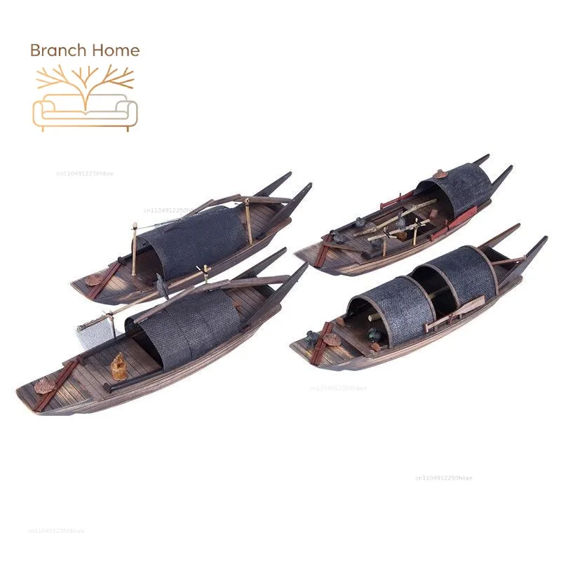 Sailing Boat Model Wooden Fishing Solid Wood Canopy Chinese Style Craft Decoration Living Room Ornament ZE952