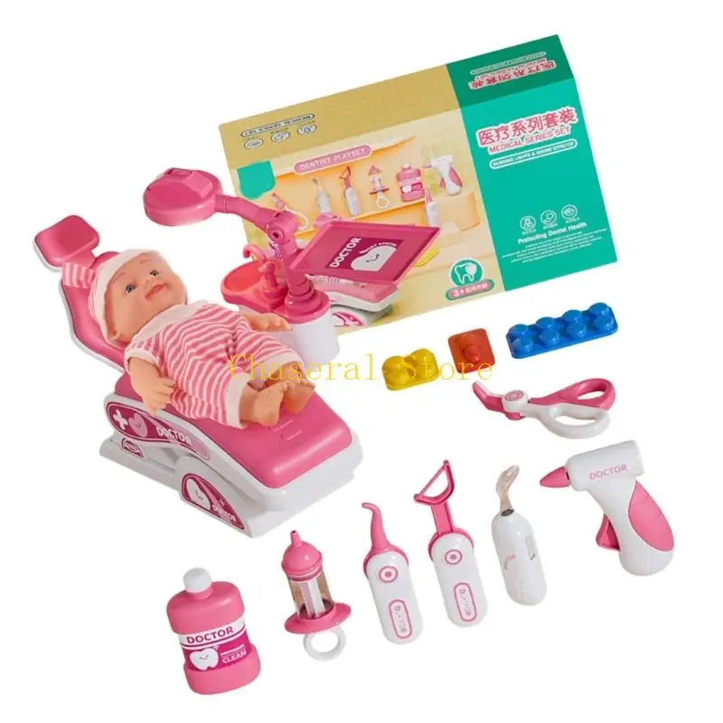 E7ce Trẻ giả vờ chơi bộ dụng cụ nha sĩ bác sĩ với các công cụ và phụ kiện bác sĩ thực tế