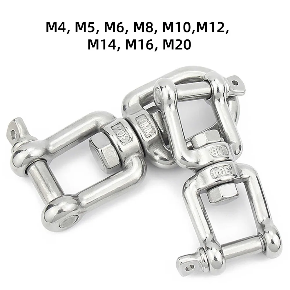 1Pc Polished 304 SS Double Jaw Swivel Connector, Jaw & Jaw Rotating Chain Link Fitting, M4-M20 Sizes Heavy Duty Hardware