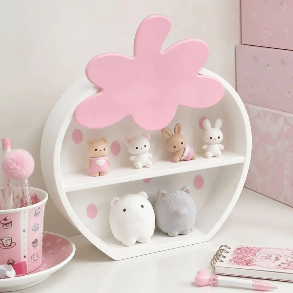 Strawberry Shaped Strawberry Display Shelf Tiered Structure Freestanding Figurine Display Stand Pink And White