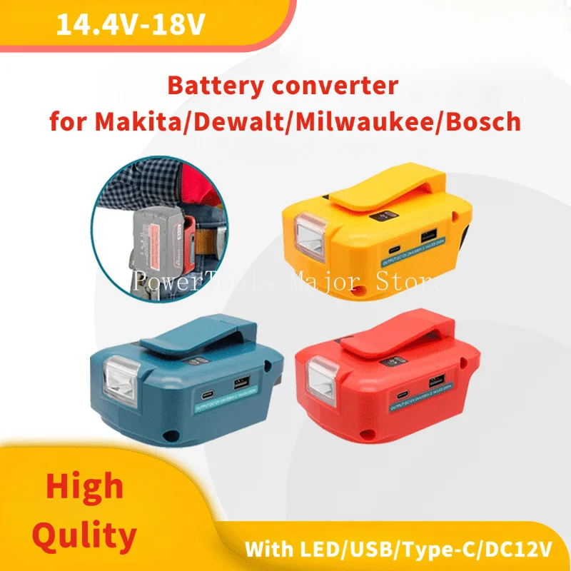 

For Makita DeWalt Milwaukee Bosch 18V/20V Battery Adapter ADP05 with USB Type-C DC Output Power Converter