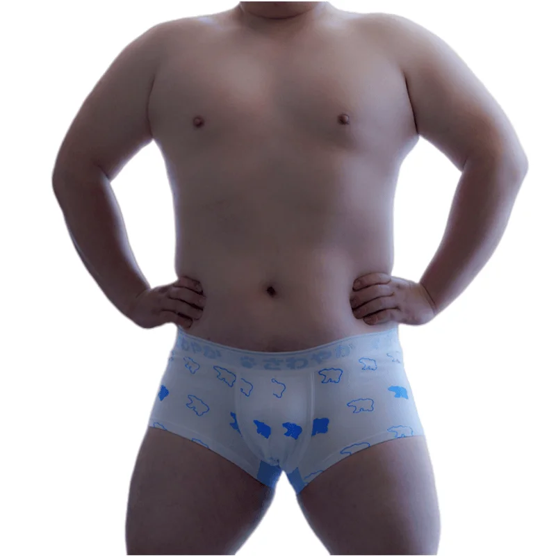 Cute Bear Print Elasticity Cotton Boxers, Plus Size Men\'s Letter Underpants, Gay Bear Cuecas Underwear White/Black L XL XXL XXXL