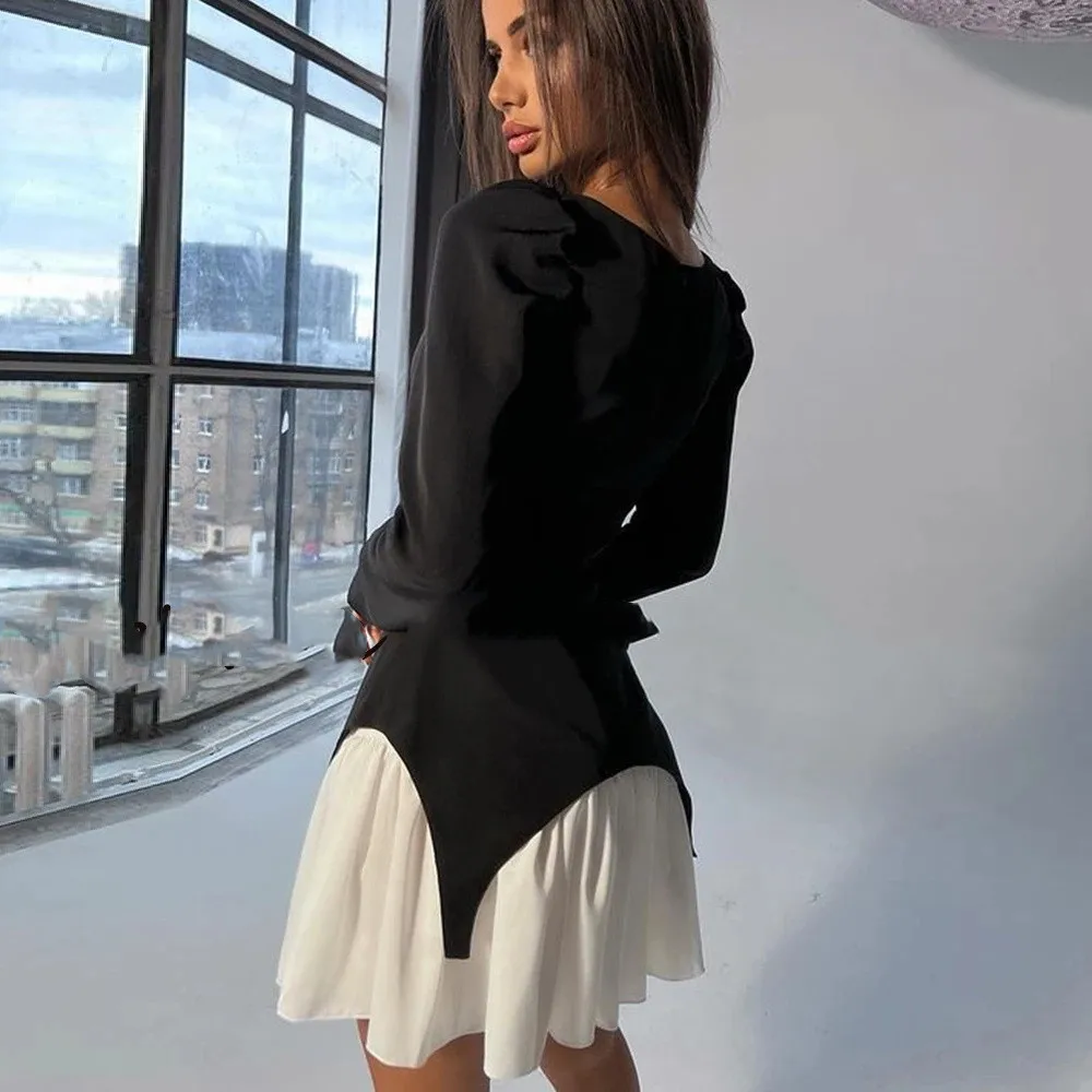 Beautiful Short Evening Dresses For Women Fashionable Vintage Deep Square Collar neck Long Sleeves EBlack Graduation Dress