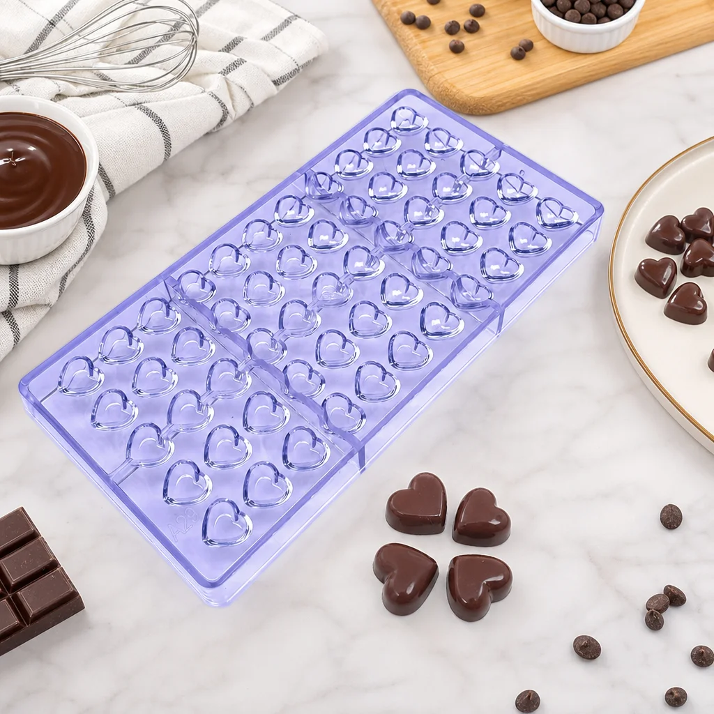 55‑Cavity Mini Heart Polycarbonate Chocolate Mold, Small Love Heart Tiny Bonbon Candy Making Mold for Home & Bakery Baking