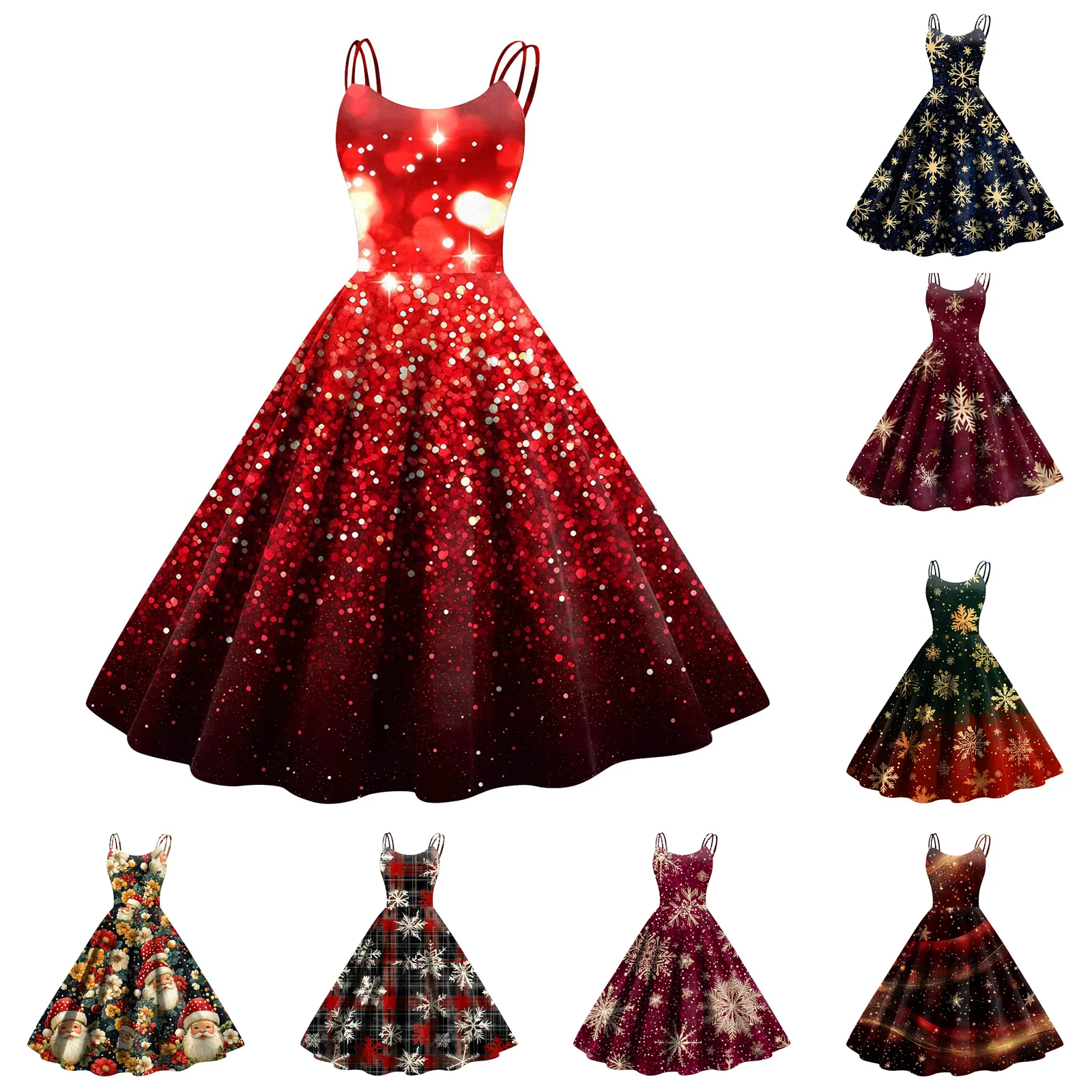 Women'S Christmas Suspender Dresses Glitter Sequins Large Swing Suspender Design Gorgeous Eye-Catching Holiday Inner Wear