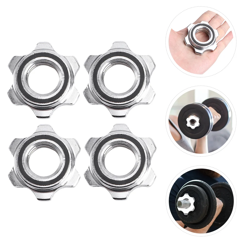 4 Pcs Barbell Clips Nut Lock Ring Grip Hex Dumbbells – Silver Cast Iron Women's