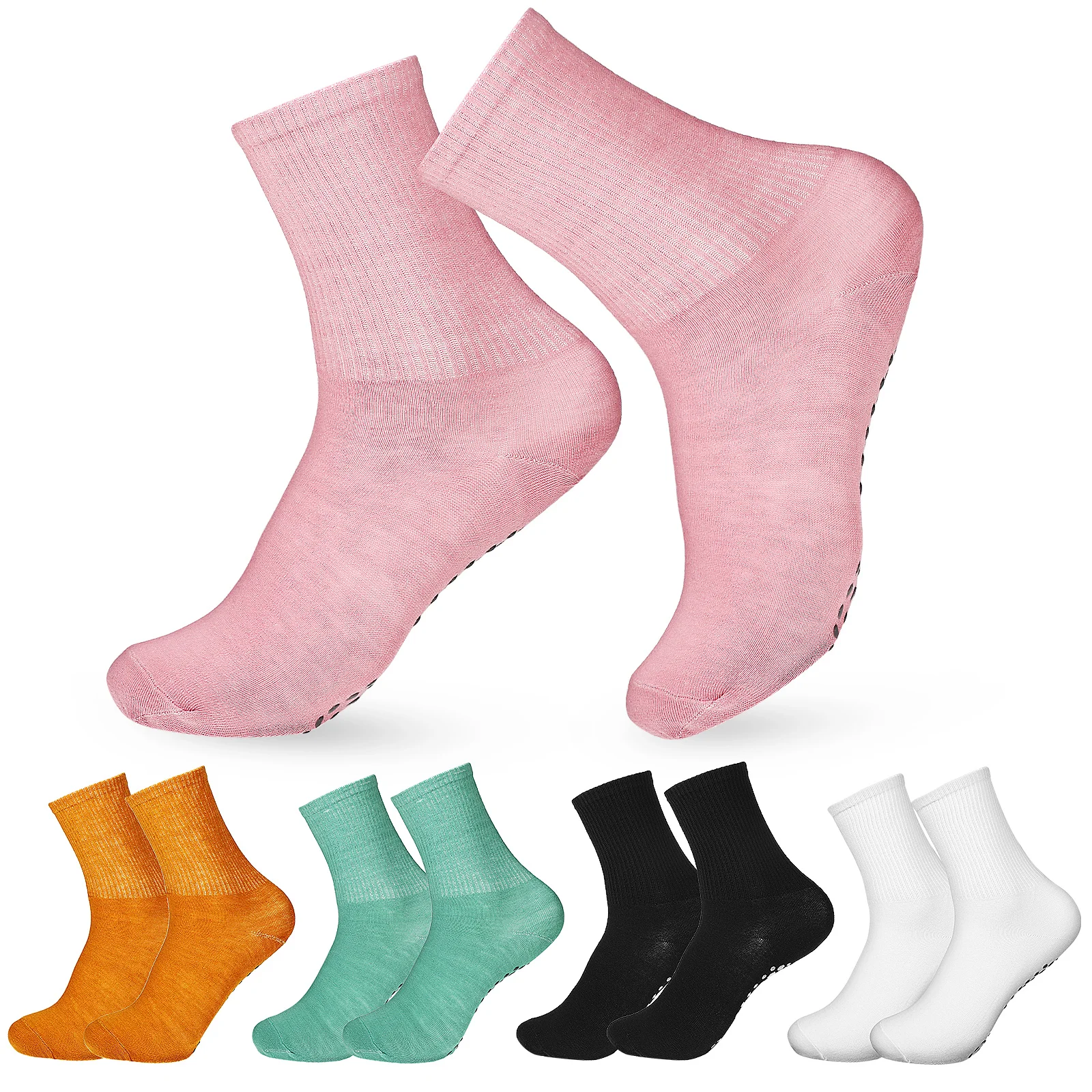 

5 Pairs Nonslip Yoga Black White Mint Beige Yellow Cotton Sports Dance Fitness Grips High Ankle Boot Socks Elastic Socks