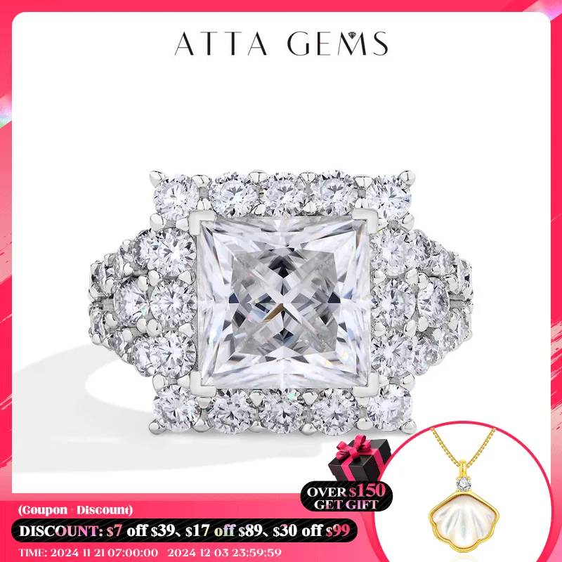 ATTAGEMS S925 Silver Moissanite Engagement Ring for Women 6CT Princess Excellent Cut Luxury Wedding Jewelry With GRA Certificate