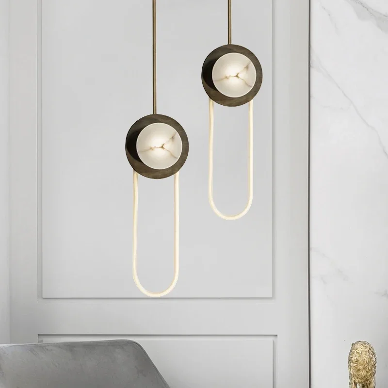Simple Personality Living Room Bedside Marble LED Pendant Lamp Modern Creative Restaurant Corridor Aisle Glass Hanging Lights