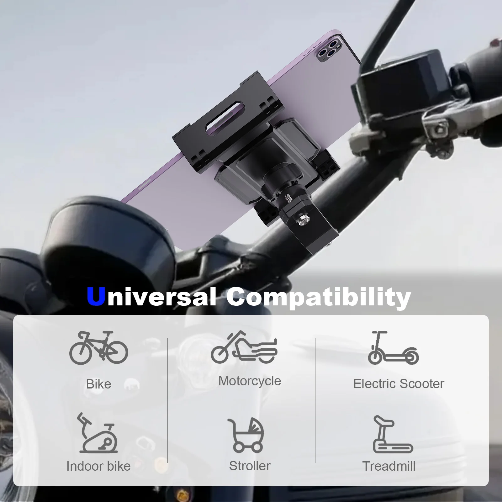 Universal Tablet & Phone Holder Mount for Bike Motorcycle Stroller Fitness Equipment 360-Degree Adjustable Stand for 4-13 Inch