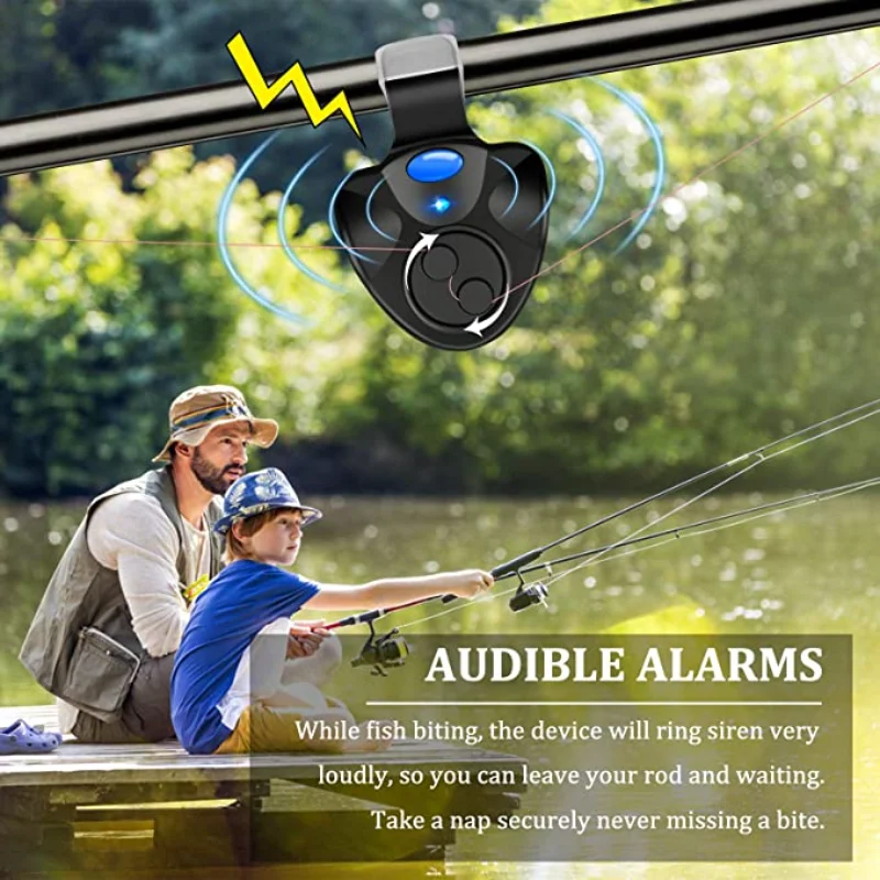 Fishing Bite Alarm Indicator Alarm Alert Bell Clip On Fishing Rod Electronic LED Light Fishing Bite Sound Alarm Alert Bell Clip