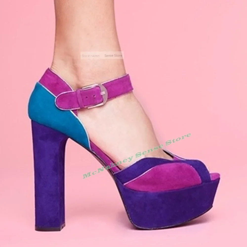 

Разноцветные сандалии с открытым носком на платформе, сандалии на массивном высоком каблуке с пряжками и ремешками, женская сексуальная обувь, дизайнерская летняя вечеринка, большой размер