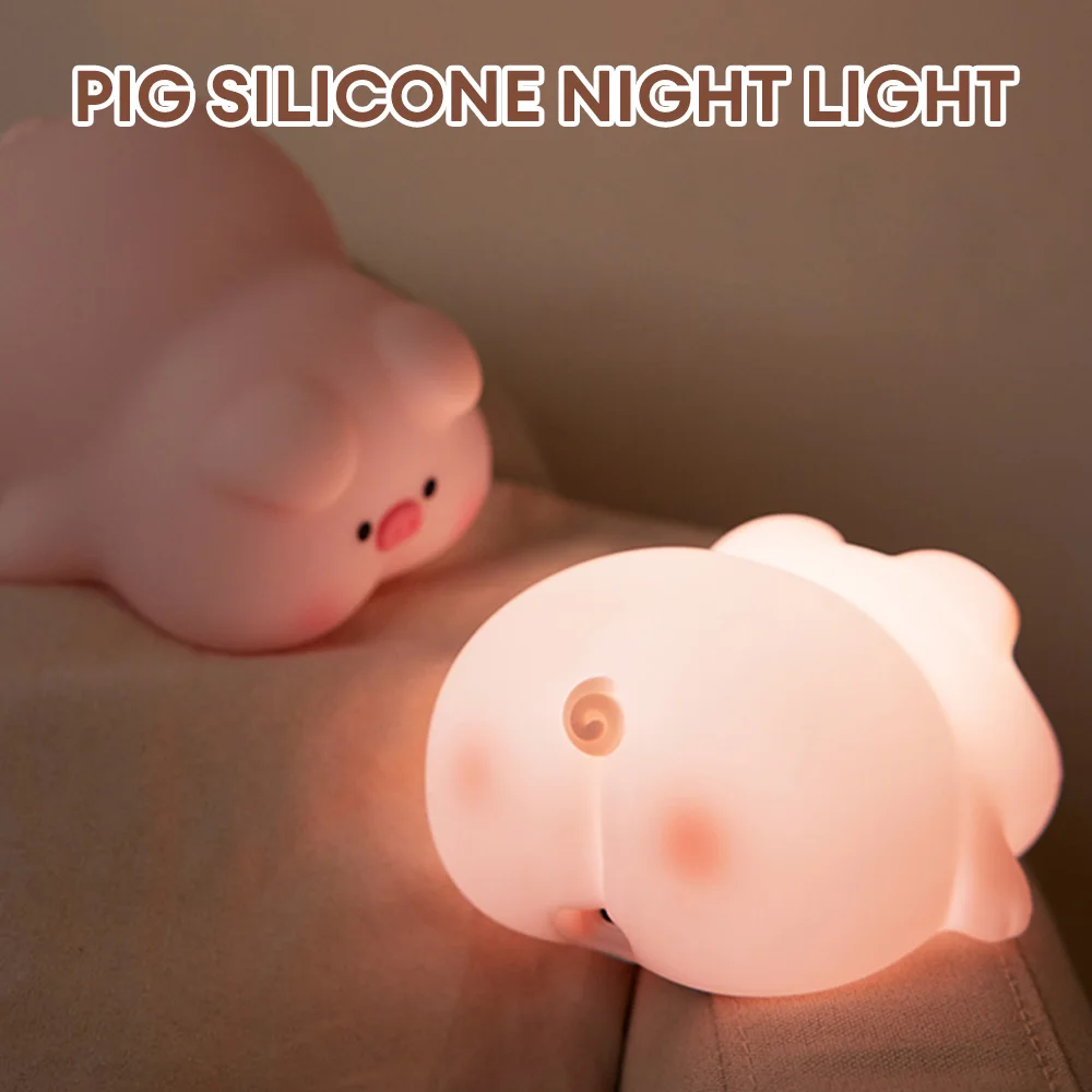 Cute Pig Silicone Lamp LED Warm Light Touch Sensor Night Light Kids Sleep Accompany Bedside Lamp for Home Decoration Gifts