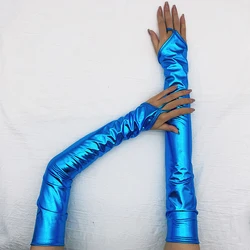 Fashion Patent Leather Coated Christmas Long Nightclub Dance Half Finger Gloves Sexy Women Halloween Punk Fingerless Mitten S219