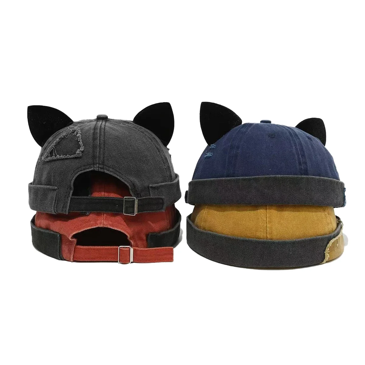 Unisex Personality Patch Cat's Ears Landlord Caps Hip Hop Hat Spring and Autumn Melon Skin Hats Literary Painter Cap
