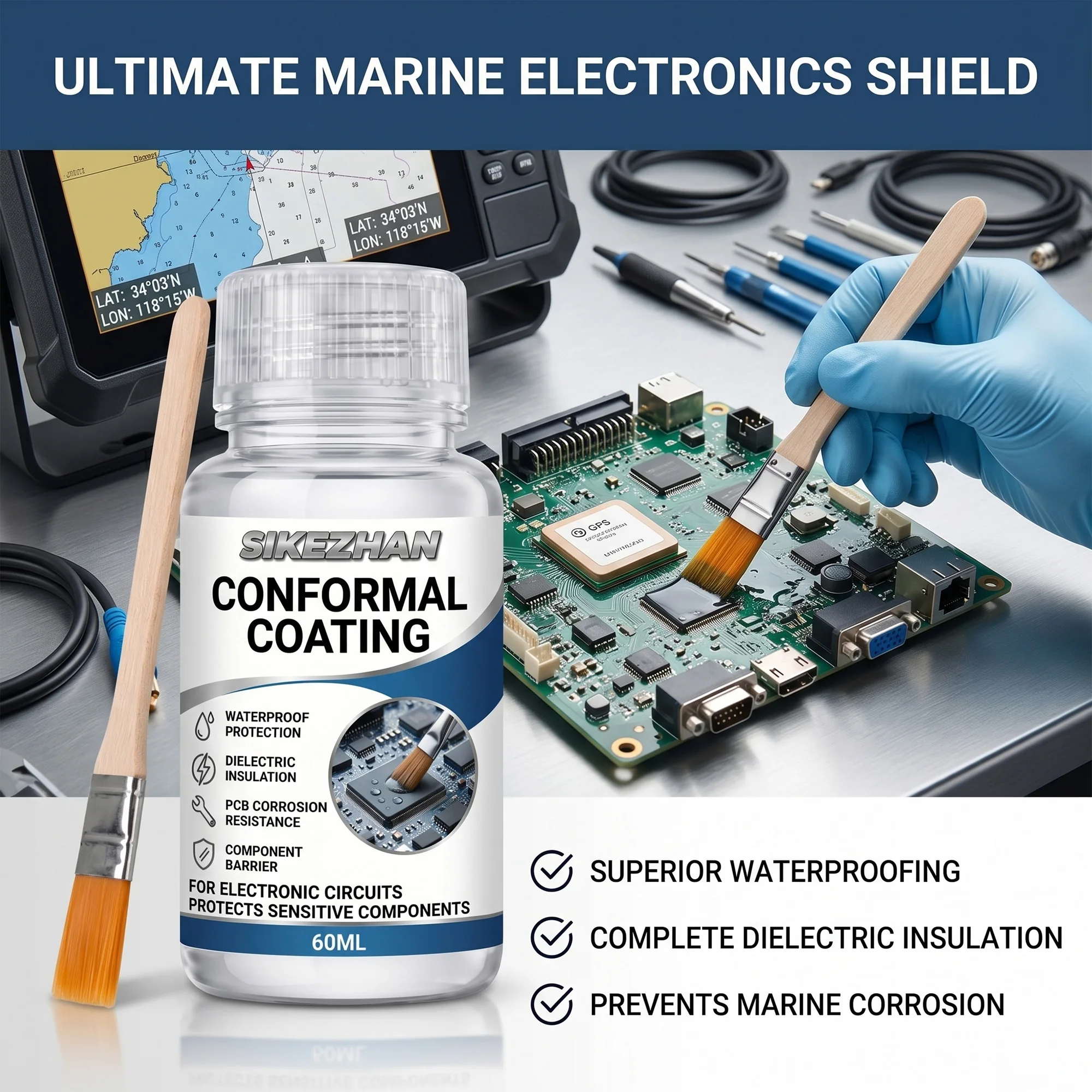 60ML Conformal Coating Circuit Board Varnish with Brush Waterproof Anti Corrosion Sealant for Marine GPS Electronics Repair
