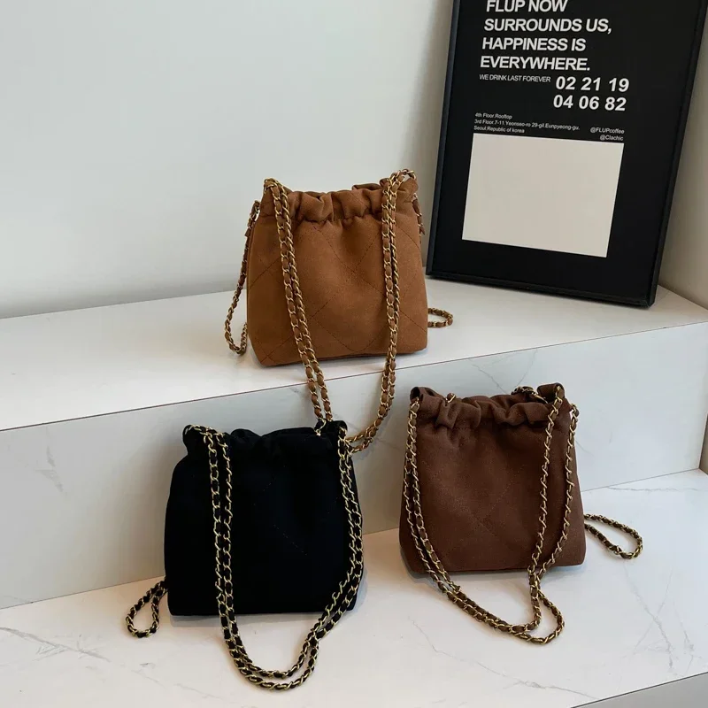 Corrente diamante padrão decoração moda lã crossbody saco cor sólida ferrolho simples bolsa de ombro 2024 venda quente sacos para mulher