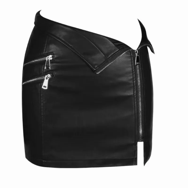 Herbst und Winter neue Mode tasche Hüftrock hohe Taille schlanke Schlankheit tasche Hüftrock unregelmäßig geteilte Pu kurzen Rock Frauen