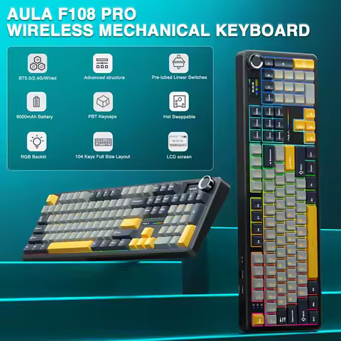 AULA F108 PRO Wireless Mechanical Keyboard 3 Mode RGB Backlit Gaming Keyboard With Screen 8000mAh Battery 104 Keys Hot Swappable