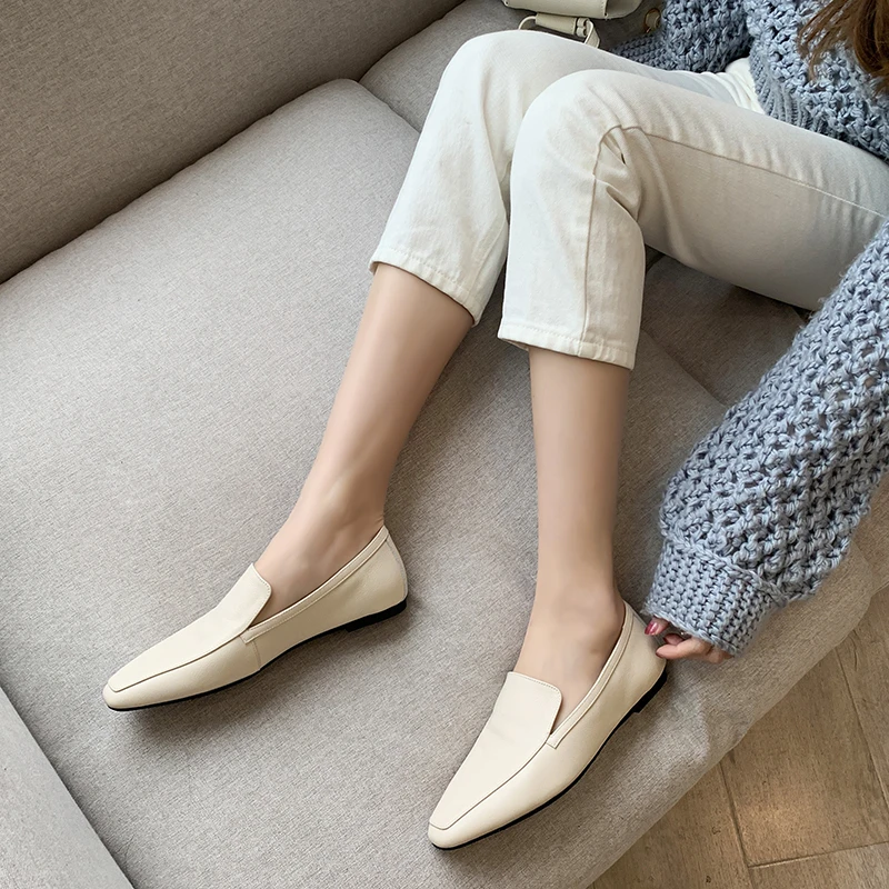 2024 Spring Autumn Genuine Leather Women Shoes Casual Women Loafers Flats Ladies Shoes Real Leather Shoes Retro Low Heel