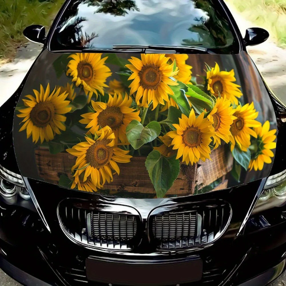 

Красивые наклейки на капот автомобиля с узором подсолнухов, водонепроницаемые самоклеящиеся виниловые наклейки для автомобиля, защитные наклейки для украшения автомобиля,