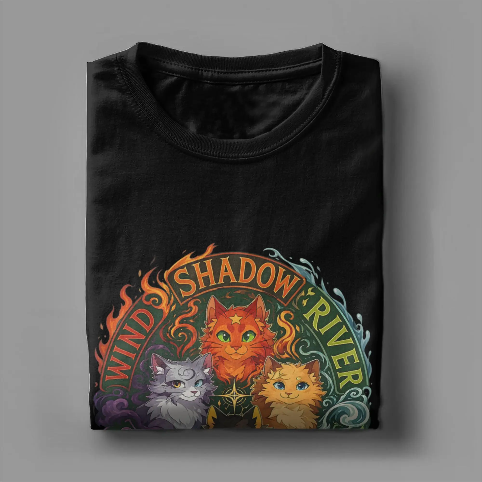 Wind Shadow River Star Thunder Sky Cat Feline T Shirt Fire Star Cat Pure Cotton T Shirts For Men Tshirt Short-Sleeved Top Tees