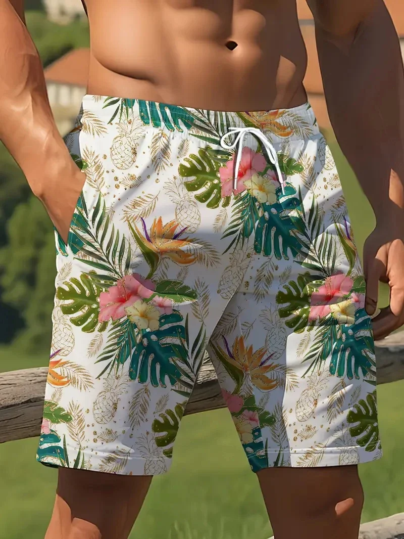 2025 New Men's Beach Shorts Quick Drying Outdoor 3D Printing Retro Flower Pattern Beach Shorts Harajuku Casual Neutral Swimming
