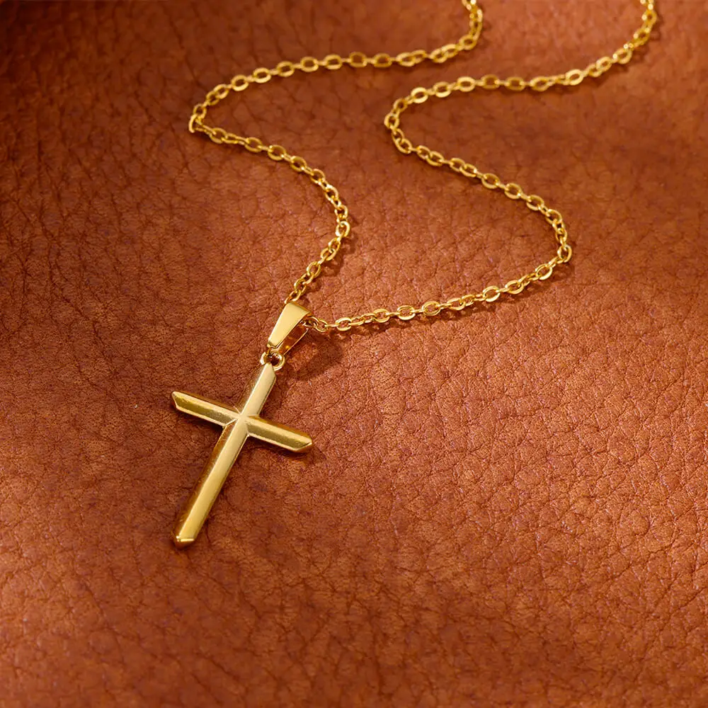 Vintage Jesus Cross Necklace For Women Gold Plated Prayer Pendant Necklaces Stainless Steel Jewelry Collares Gifts Free Shipping