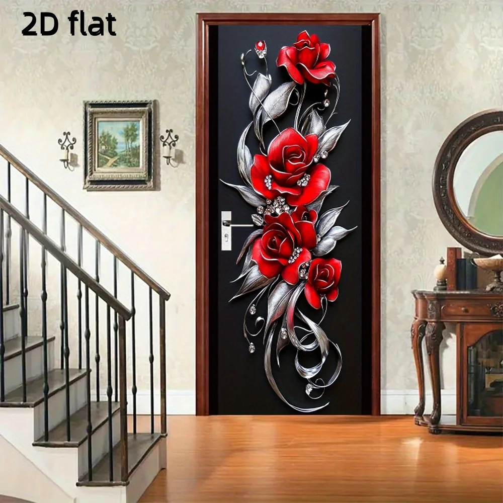 

1 pair of red rose and silver floral art posters self-adhesive wall stickers, modern home abstract art decoration