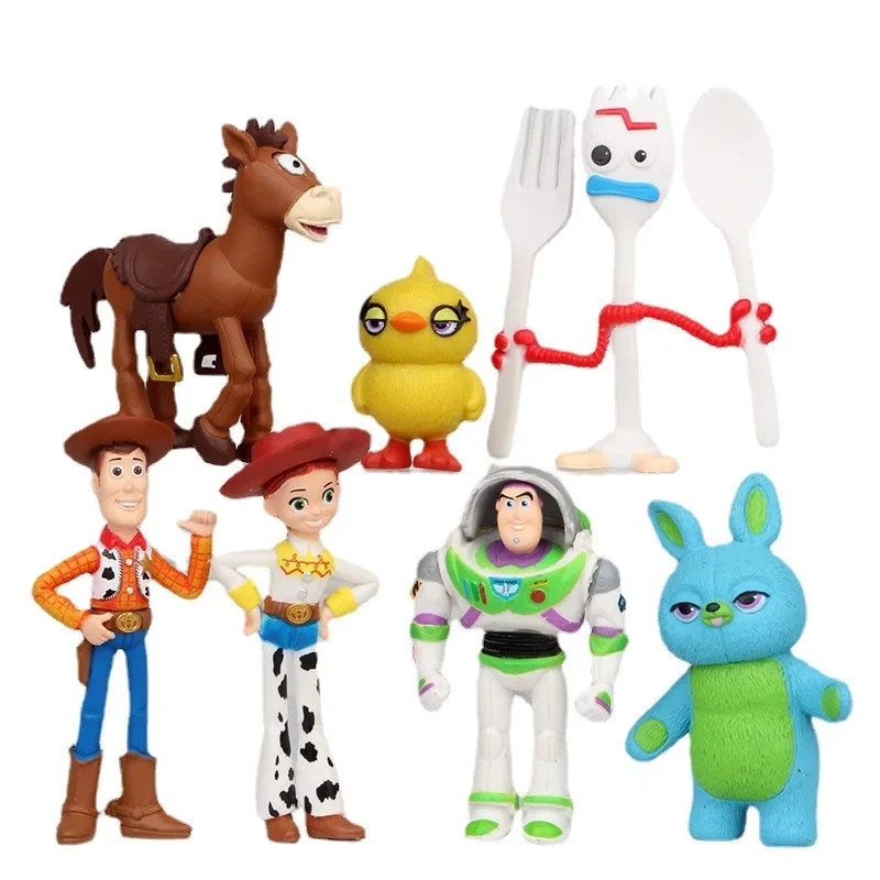 7PCS Disney Anime Toy Story 4 Woody Buzz Lightyear 4-7cm Q Version Action Figures Mini Dolls Kids Toys Model for Children Gift