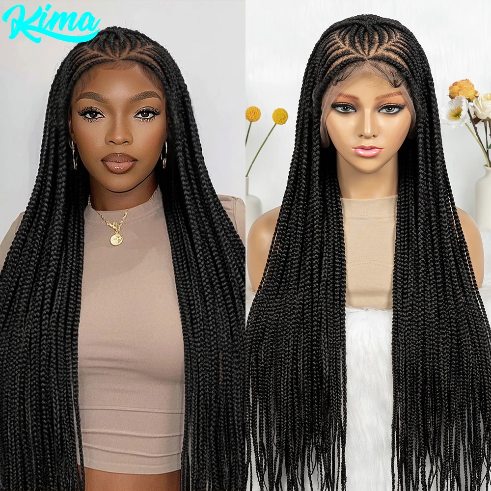 Cornrow Braided Wigs Full Lace Wigs With Baby Hair Synthetic Braiding Wigs 34inches Transparent Bohemian Braids Wigs For  Women