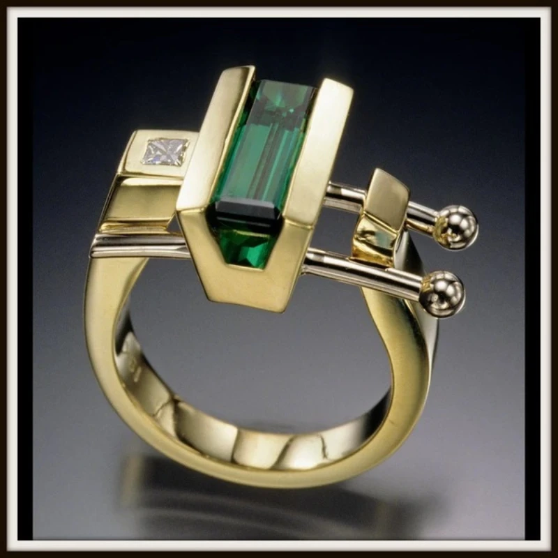 New Fashion Inlaid Green Gemstone Ring Creative Jewelry Women