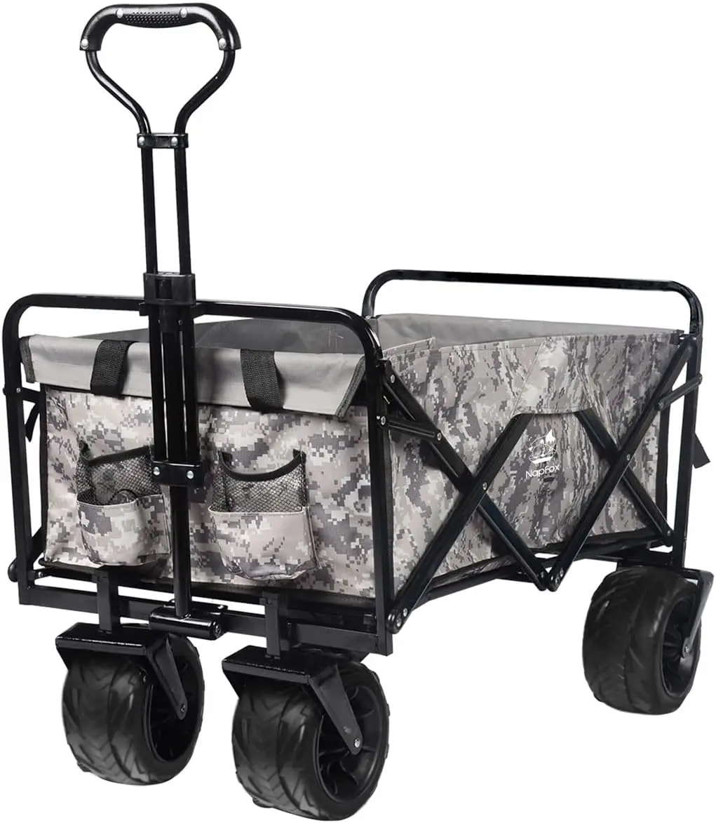 Collapsible Wagon Cart Heavy Duty Foldable Beach Wagon with Big Wheels for Sand All-Terrain Utility Beach Cart (Camo)