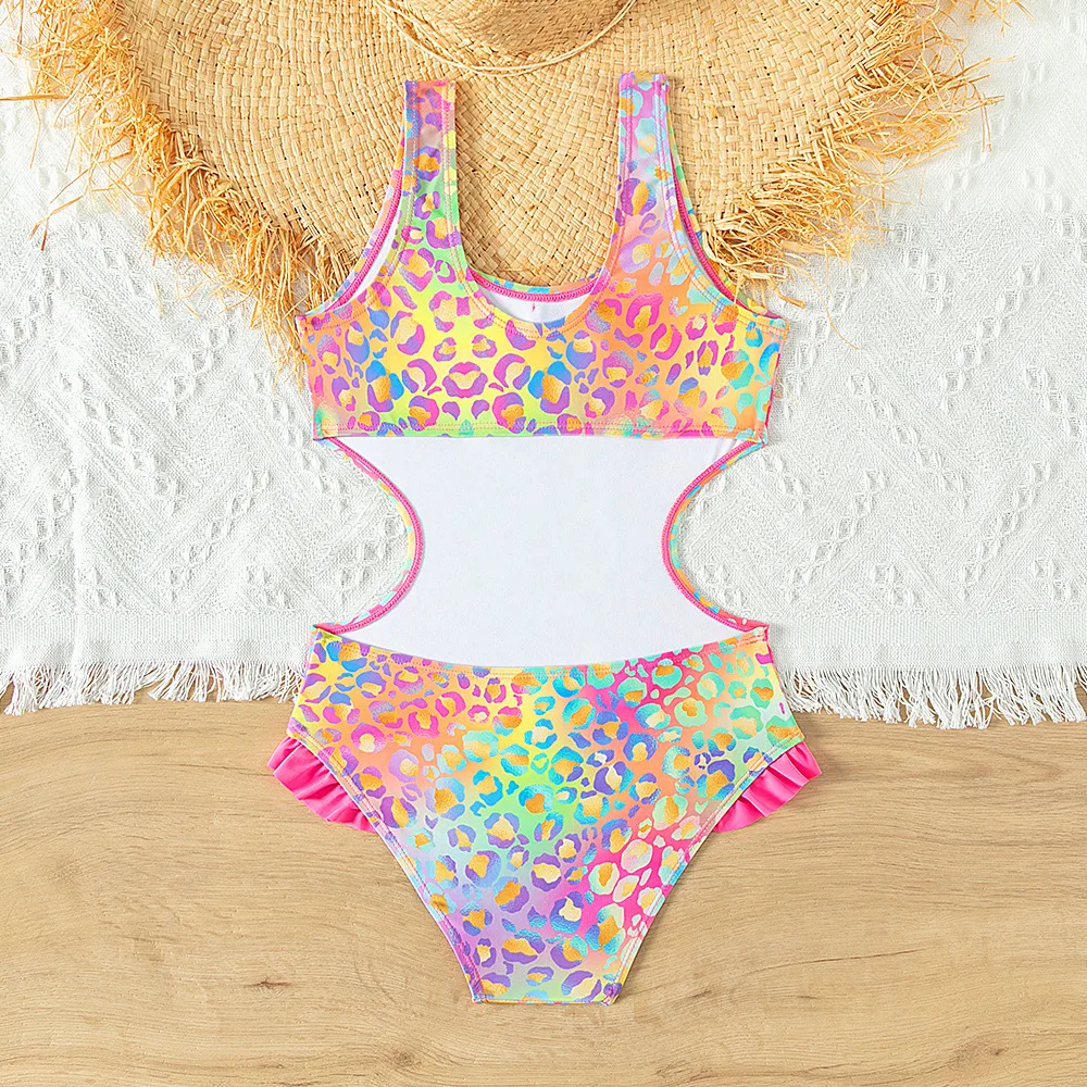 Bright and Colorful Girls Swimwear with Bow Ruffle One-piece Bathing Suit Teen Girls Summer Beach Wear Swimming Suit